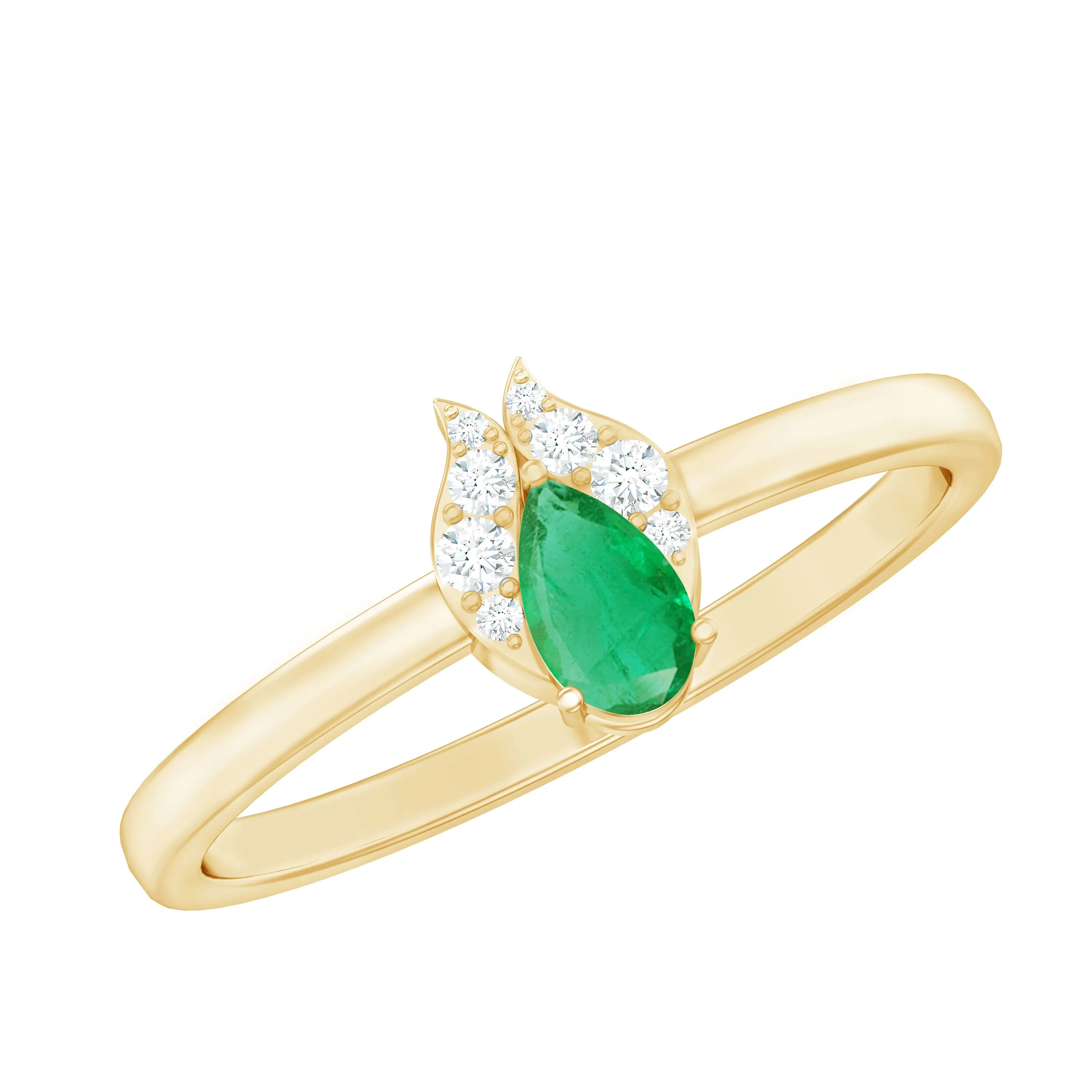 0.25 CT Pear Shape Emerald Promise Ring with Diamond