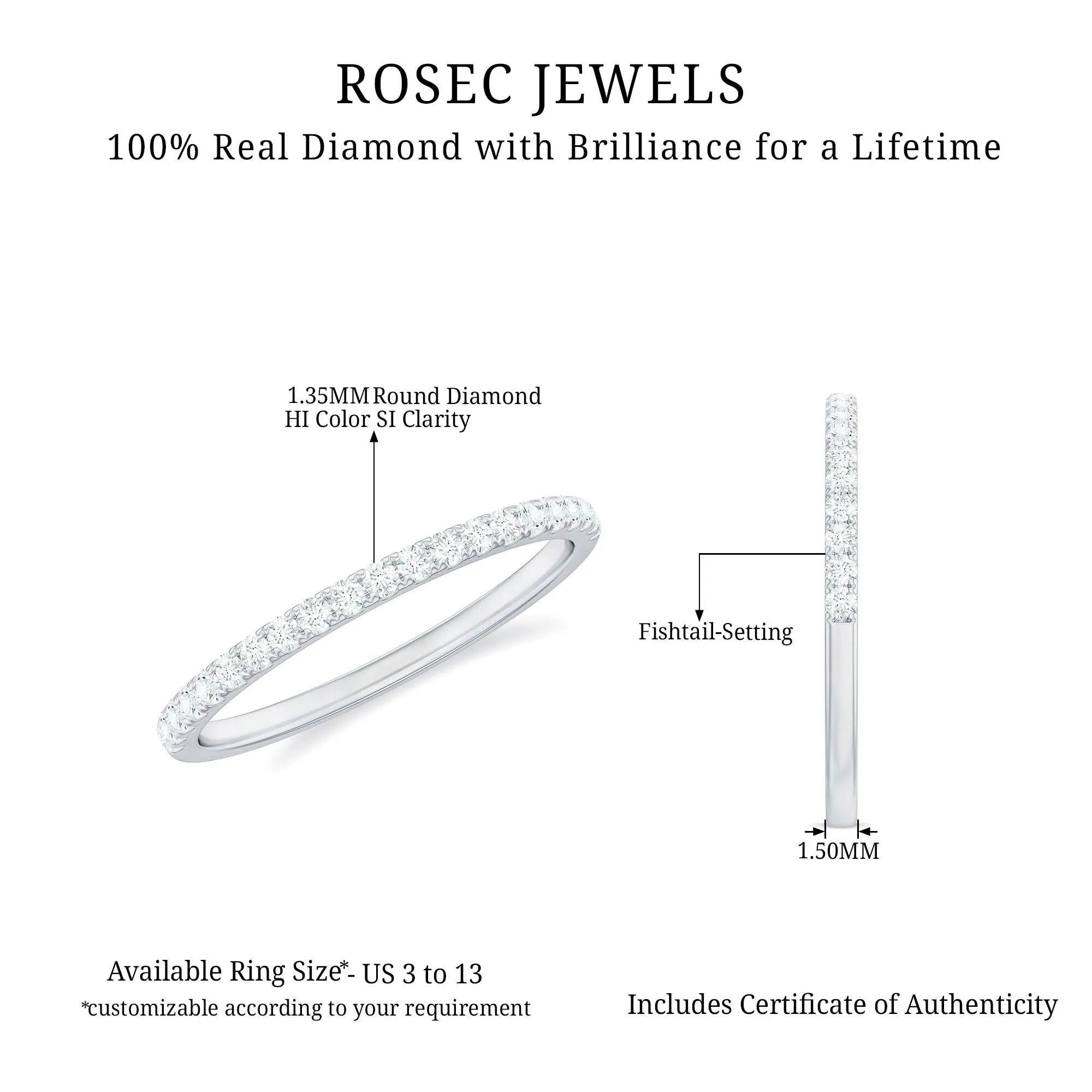 0.25 CT Stackable Diamond Eternity Ring in Fish Tail Setting