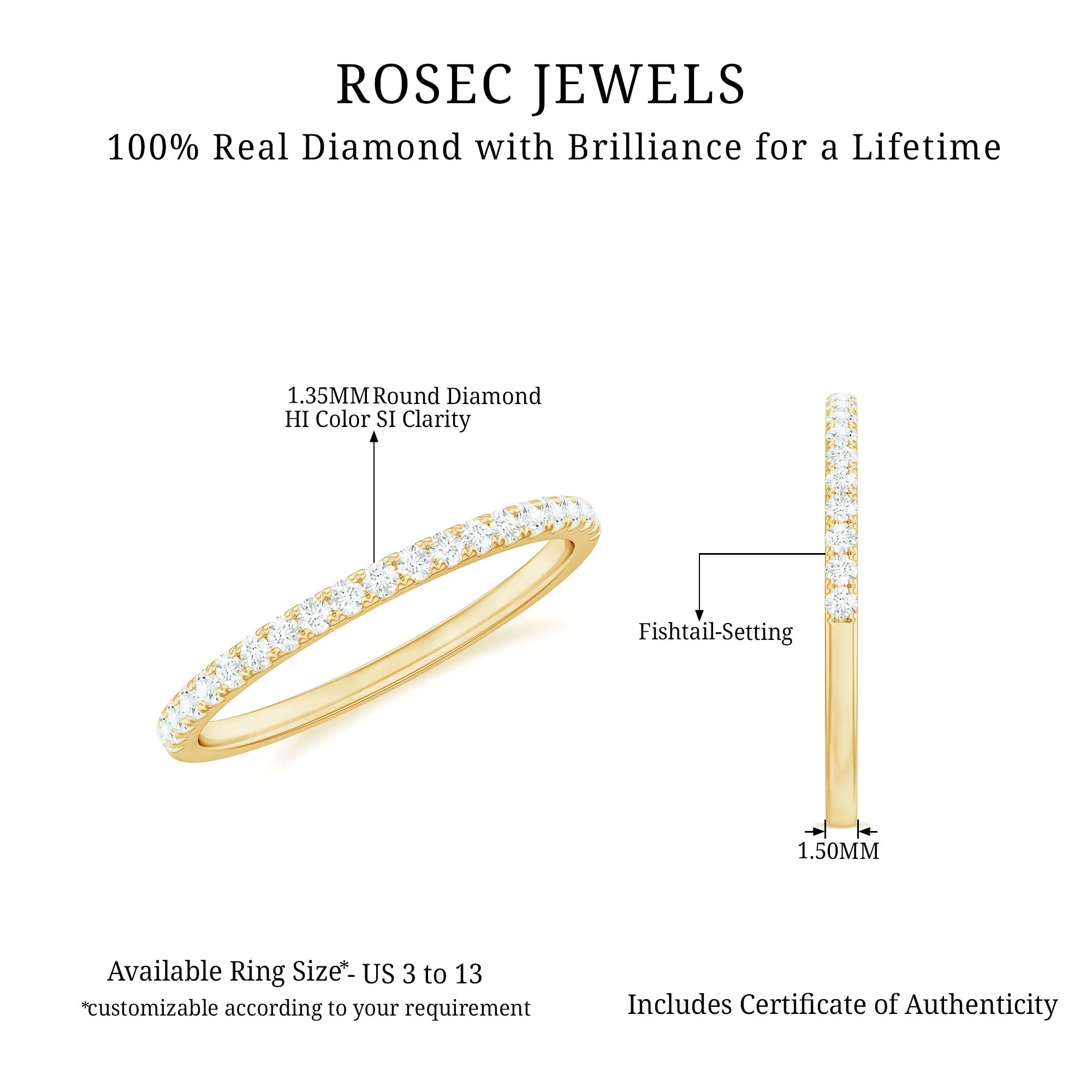 0.25 CT Stackable Diamond Eternity Ring in Fish Tail Setting