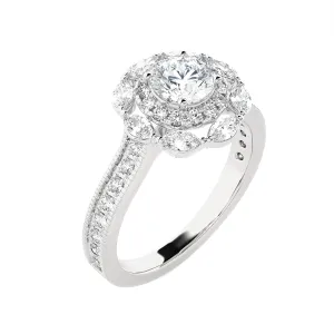 1 1/2 ctw Round Lab Grown Diamond Halo Engagement Ring