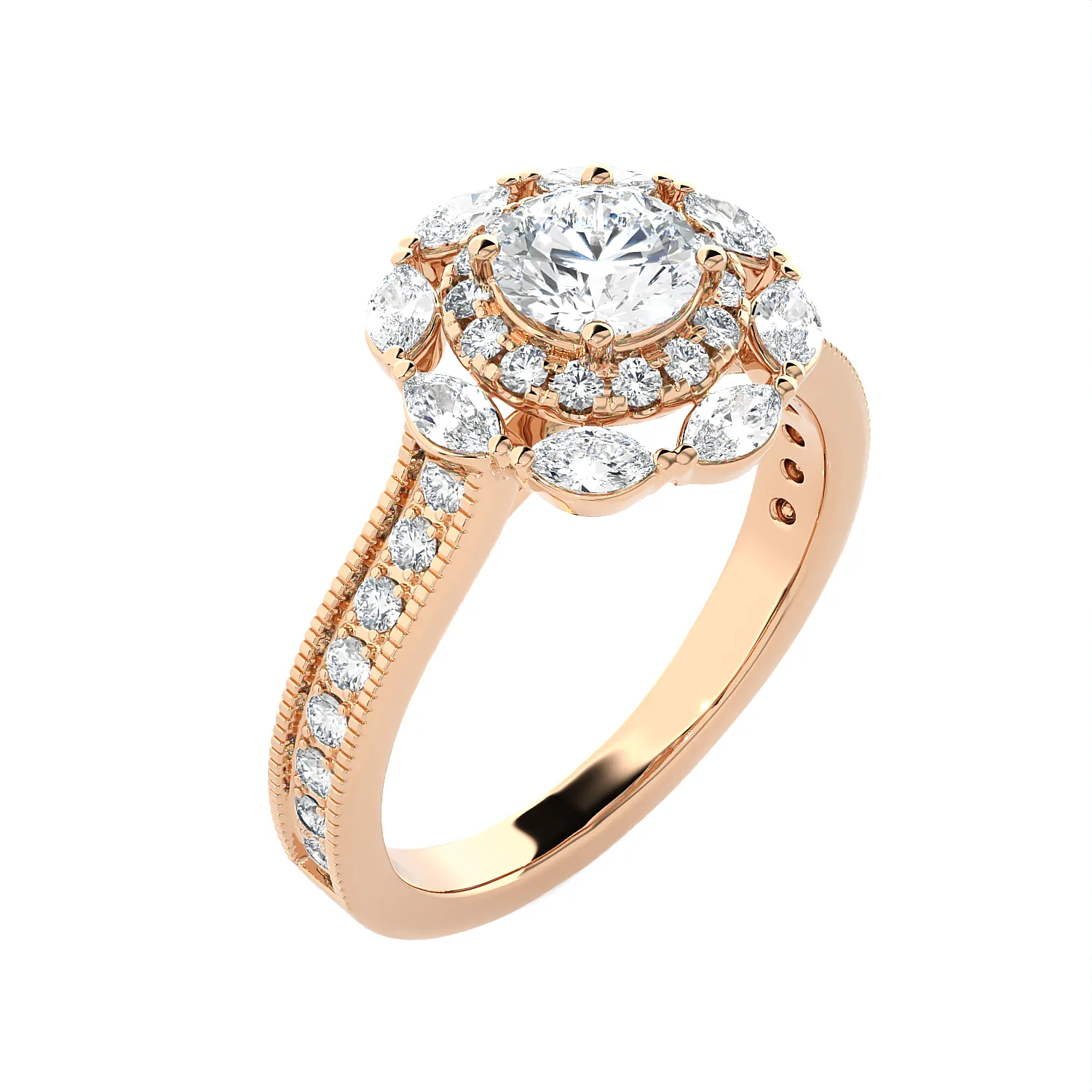 1 1/2 ctw Round Lab Grown Diamond Halo Engagement Ring