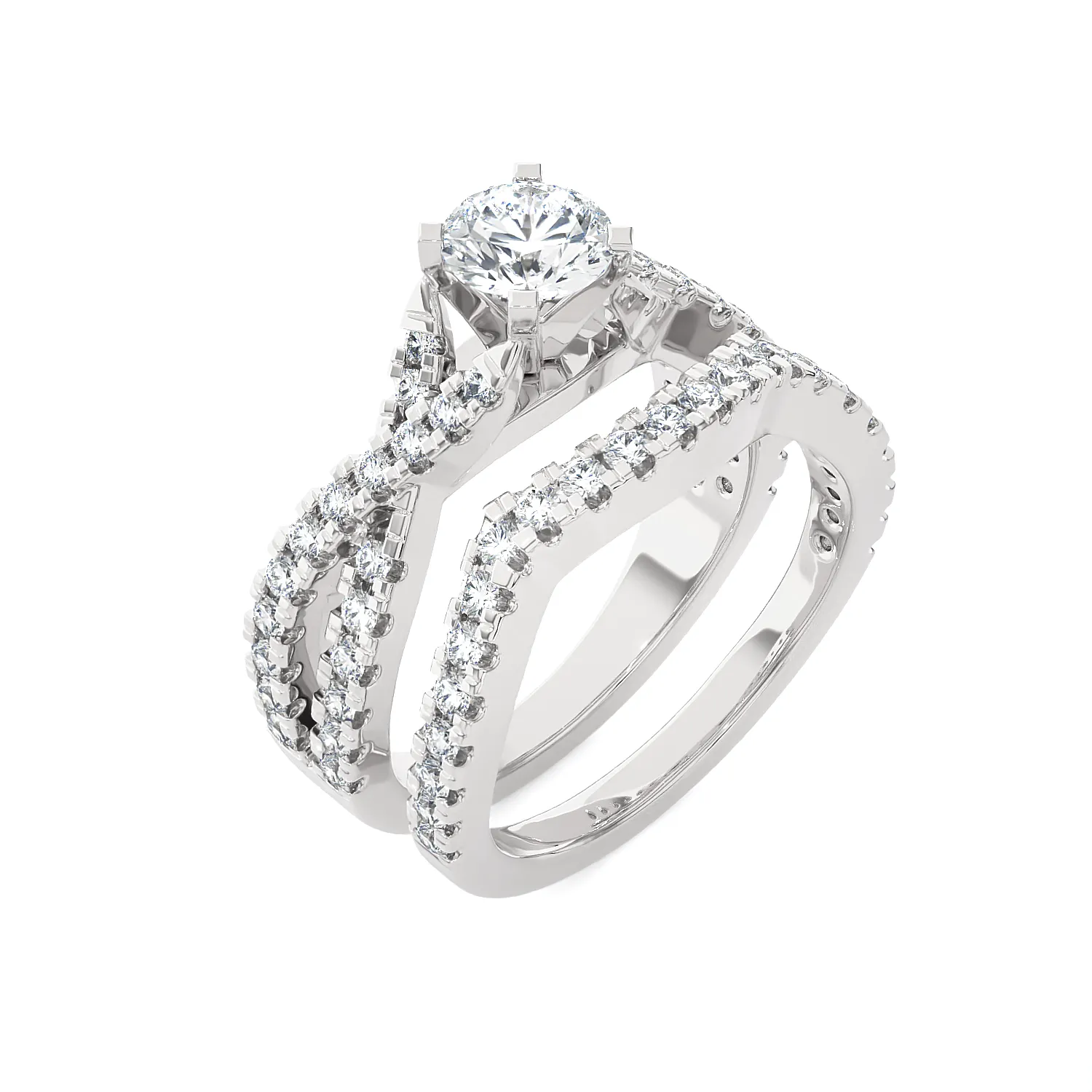 1 1/2 ctw Round Lab Grown Diamond Side Stone Bridal Set Ring