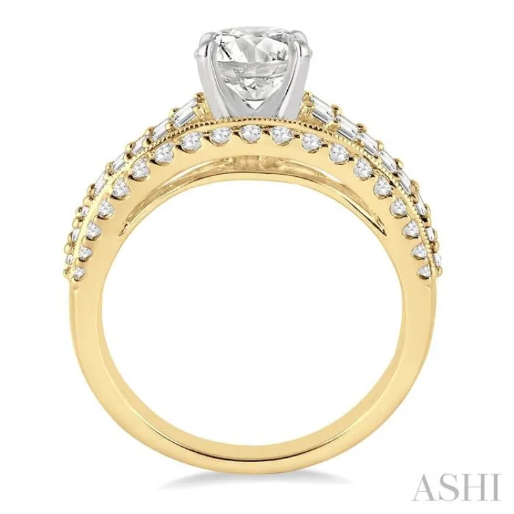 1 1/3 Ctw Diamond Semi-Mount Engagement Ring in 14K Yellow and White Gold