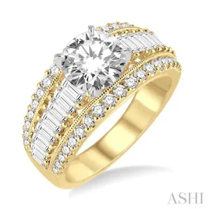 1 1/3 Ctw Diamond Semi-Mount Engagement Ring in 14K Yellow and White Gold