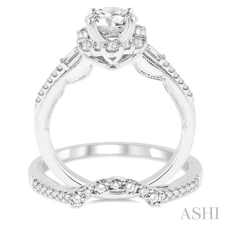 1 1/3 Ctw Diamond Wedding Set with 1 1/10 Ctw Round Cut Engagement Ring and 1/5 Ctw Wedding Band in 14K White Gold