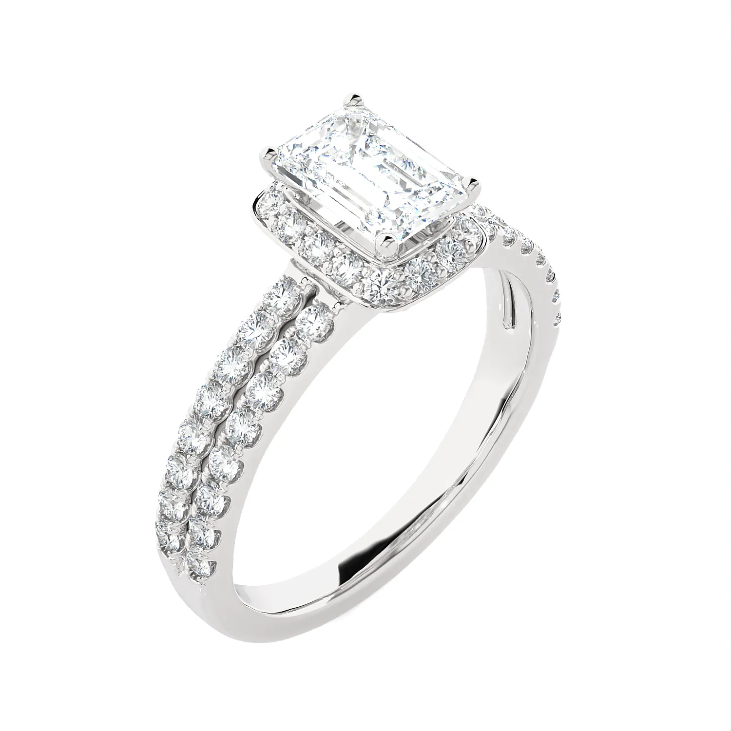 1 3/4 ctw Emerald-Cut Lab Grown Diamond Halo Engagement Ring