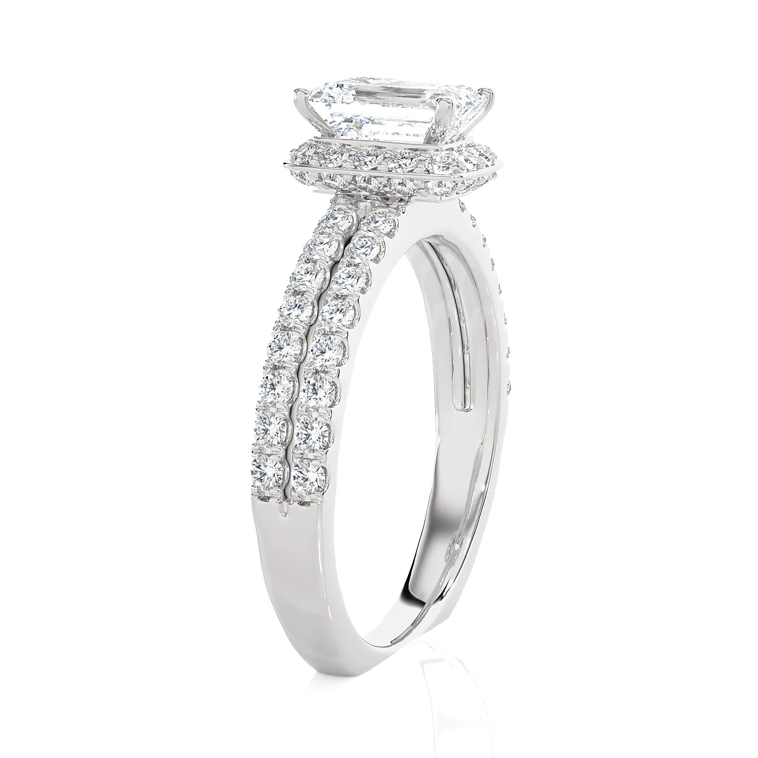 1 3/4 ctw Emerald-Cut Lab Grown Diamond Halo Engagement Ring