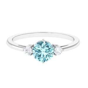 1 CT Aquamarine and Diamond Three Stone Minimal Ring