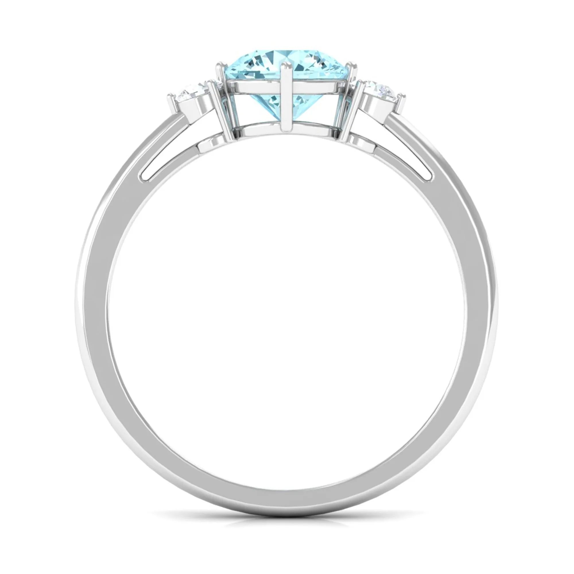 1 CT Aquamarine and Diamond Three Stone Minimal Ring