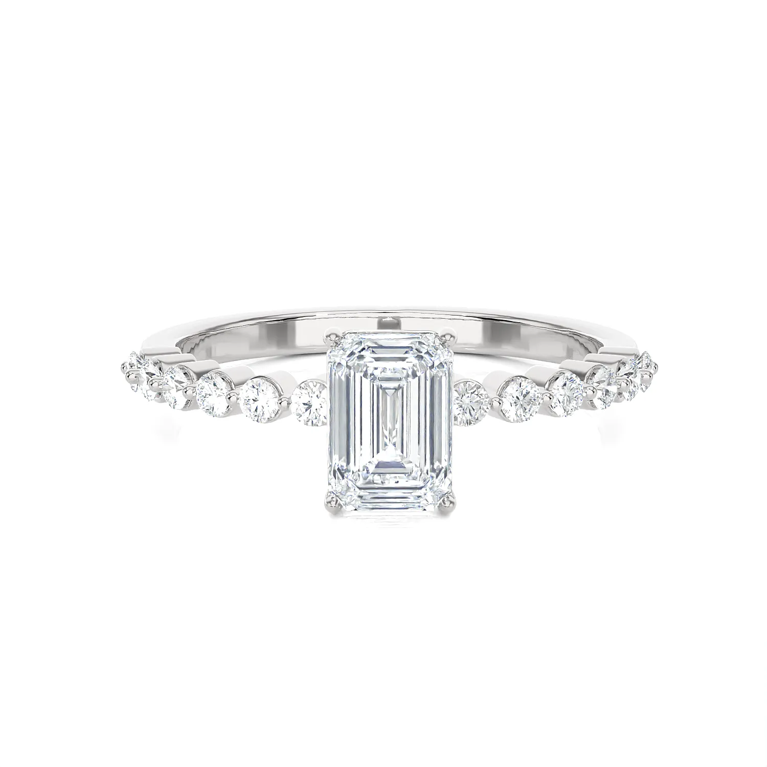 1 ctw Emerald-Cut Lab Grown Diamond Side Stone Engagement Ring