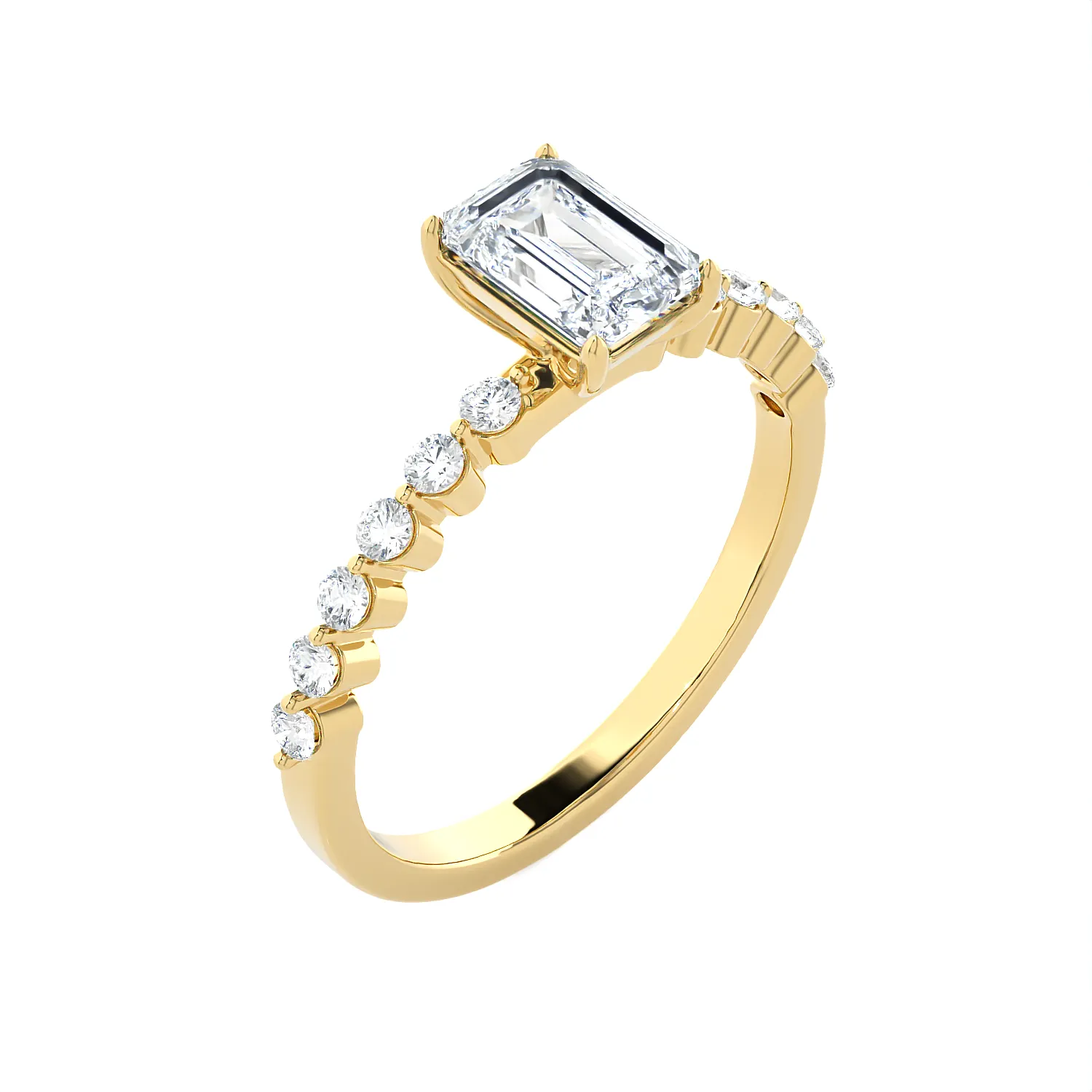 1 ctw Emerald-Cut Lab Grown Diamond Side Stone Engagement Ring