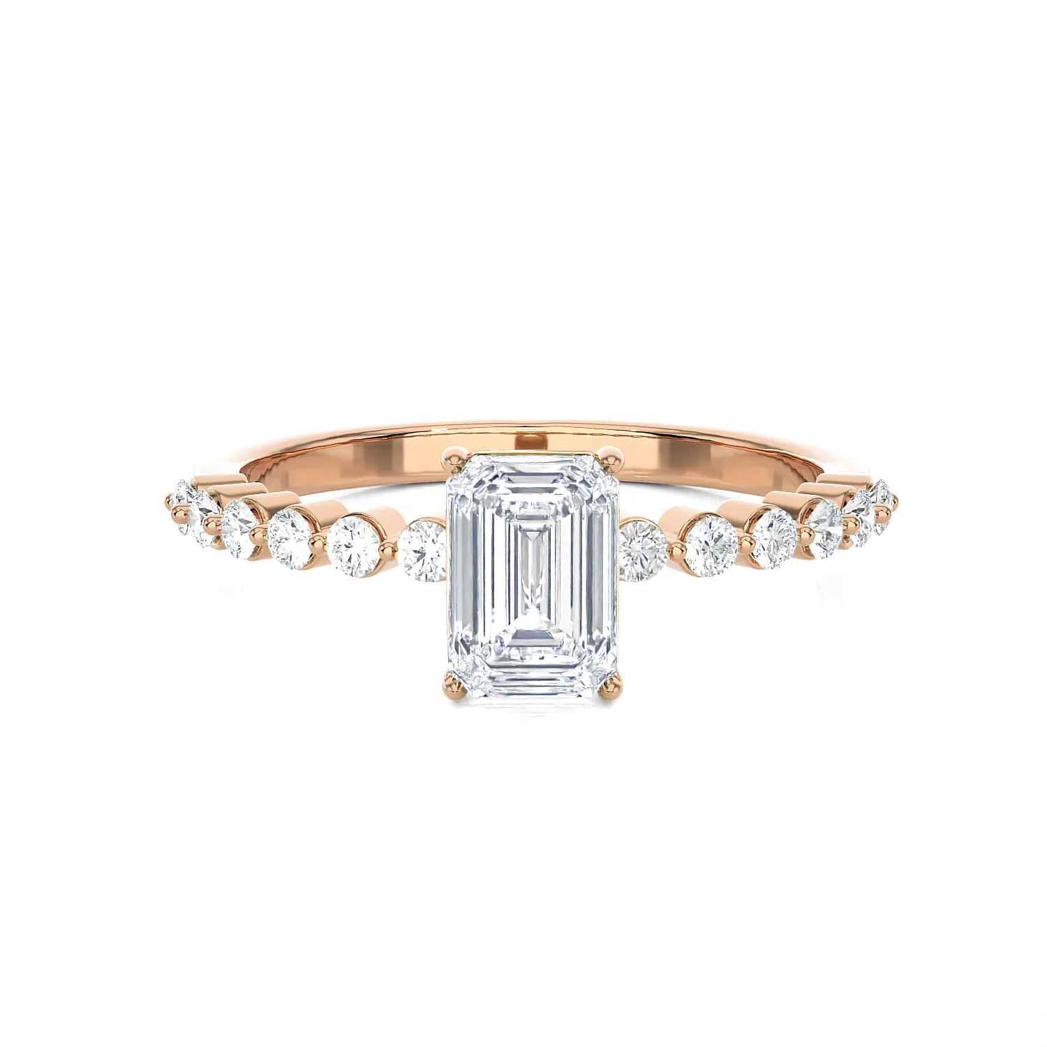 1 ctw Emerald-Cut Lab Grown Diamond Side Stone Engagement Ring