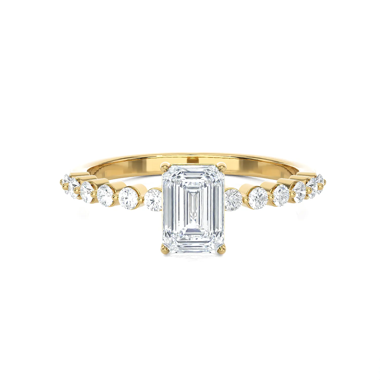 1 ctw Emerald-Cut Lab Grown Diamond Side Stone Engagement Ring