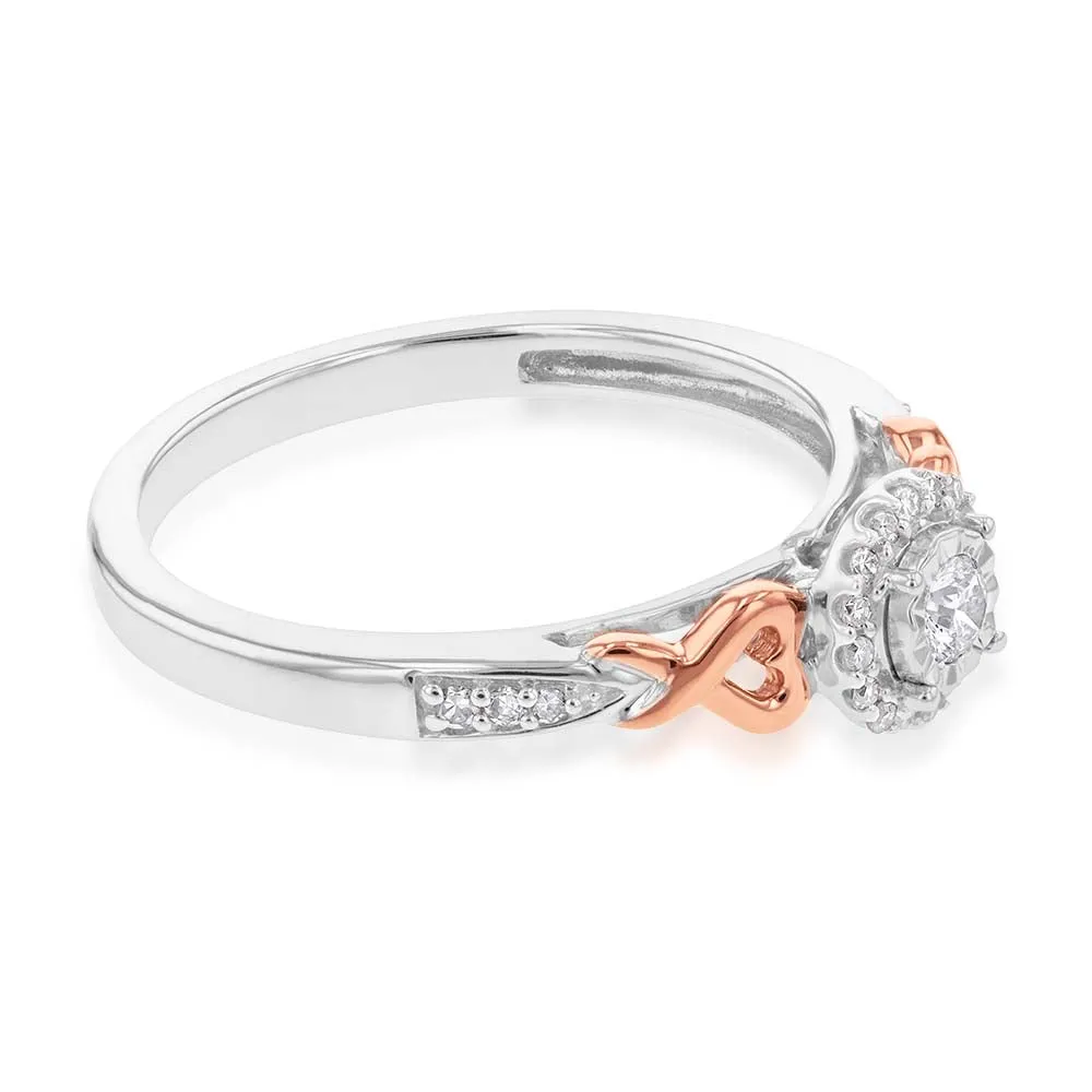 10 Carat White Gold Diamond Ring with Pink Sapphires and Rose gold detail on band