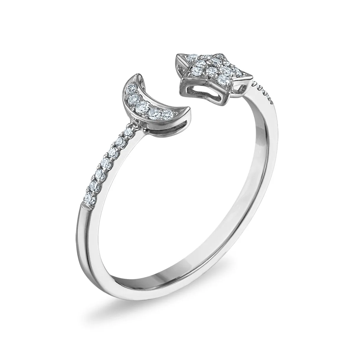 1/10 CTW Diamond Star and Moon Ring in 10KT White Gold