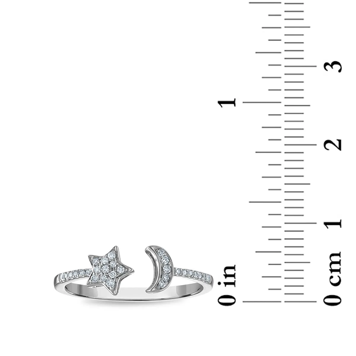 1/10 CTW Diamond Star and Moon Ring in 10KT White Gold