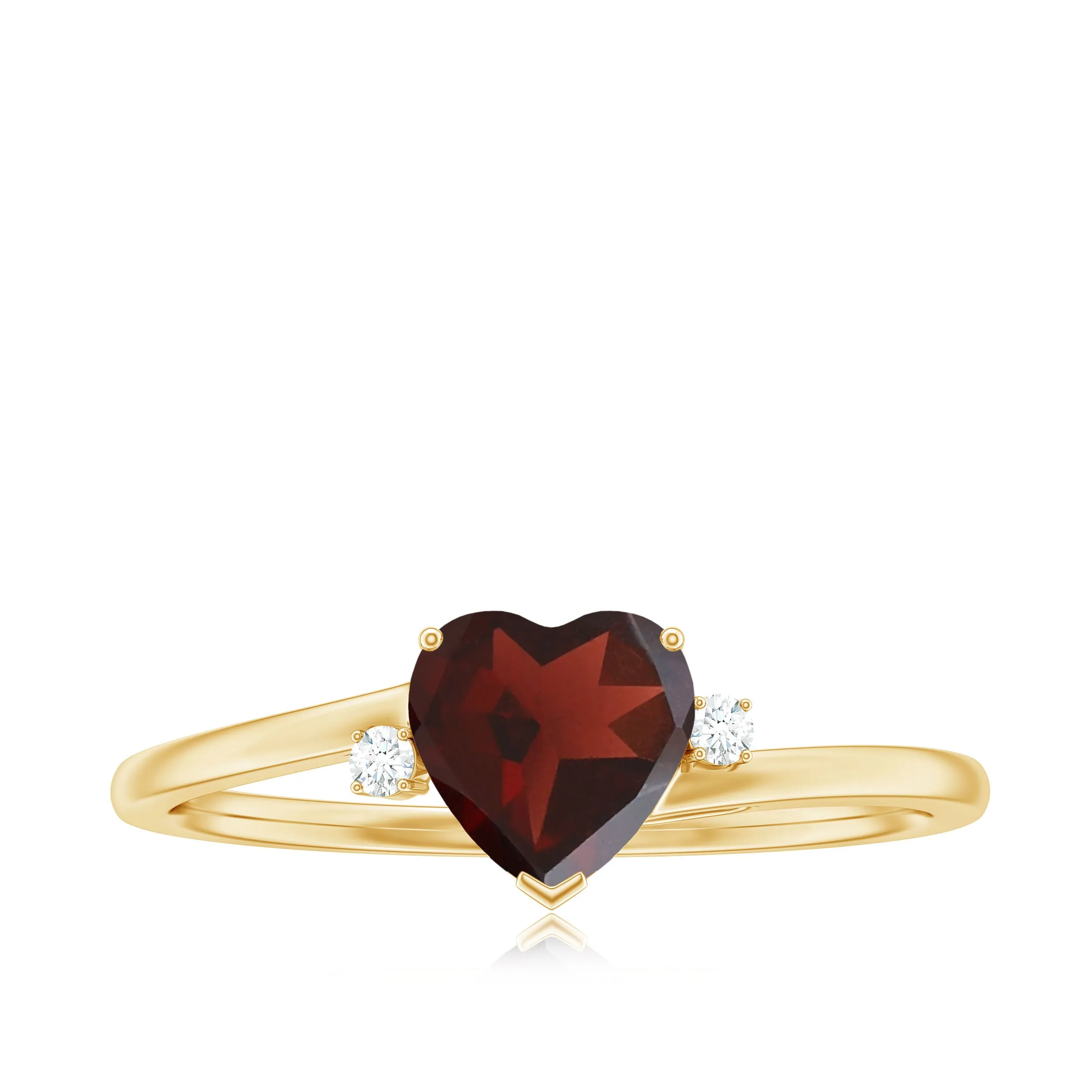 1.25 CT Heart Garnet Solitaire Promise Ring with Diamond