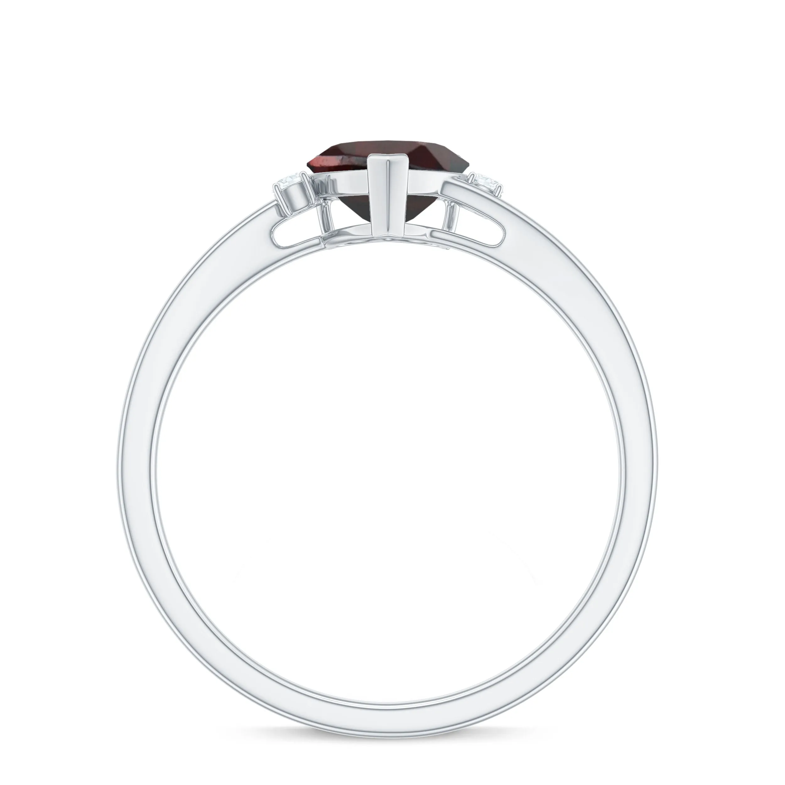 1.25 CT Heart Garnet Solitaire Promise Ring with Diamond