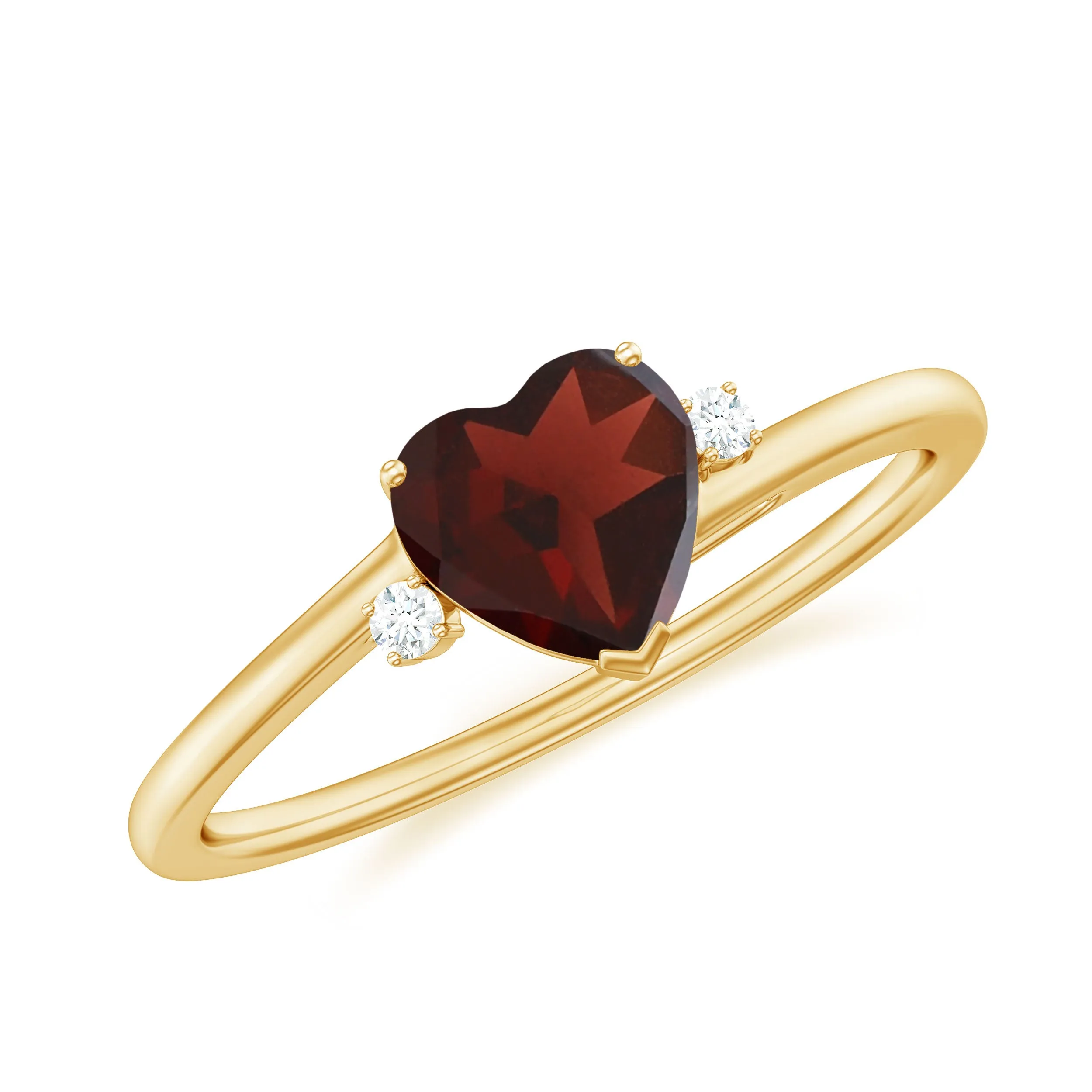 1.25 CT Heart Garnet Solitaire Promise Ring with Diamond