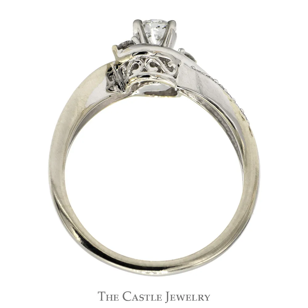 1/2cttw Round Diamond Engagement Ring with Diamond Accented Open Bypass Sides in 14k White Gold