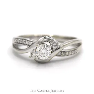 1/2cttw Round Diamond Engagement Ring with Diamond Accented Open Bypass Sides in 14k White Gold