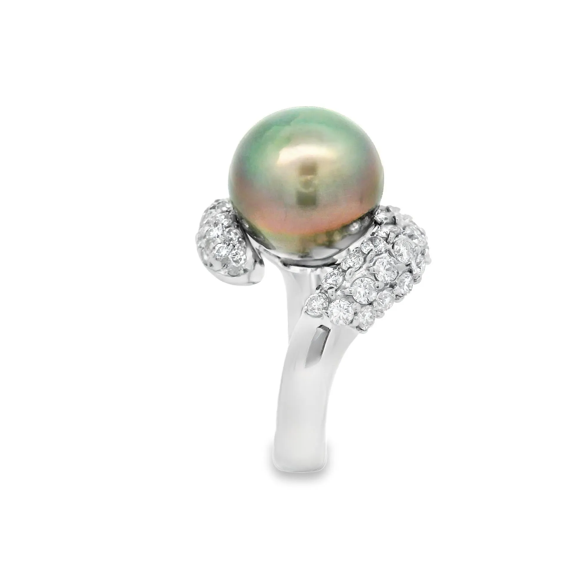 13MM Tahitian Pearl Diamond Platinum Ring