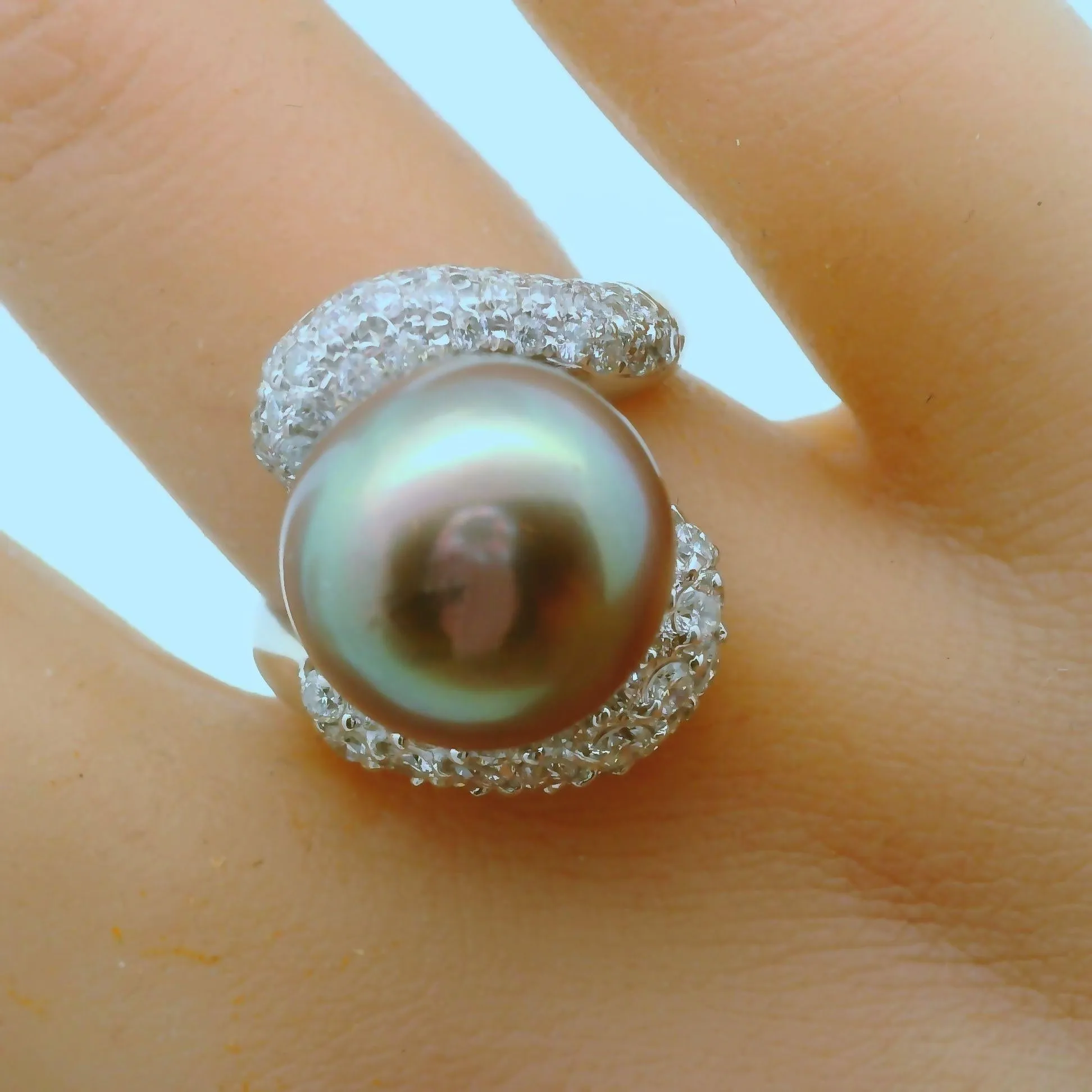 13MM Tahitian Pearl Diamond Platinum Ring