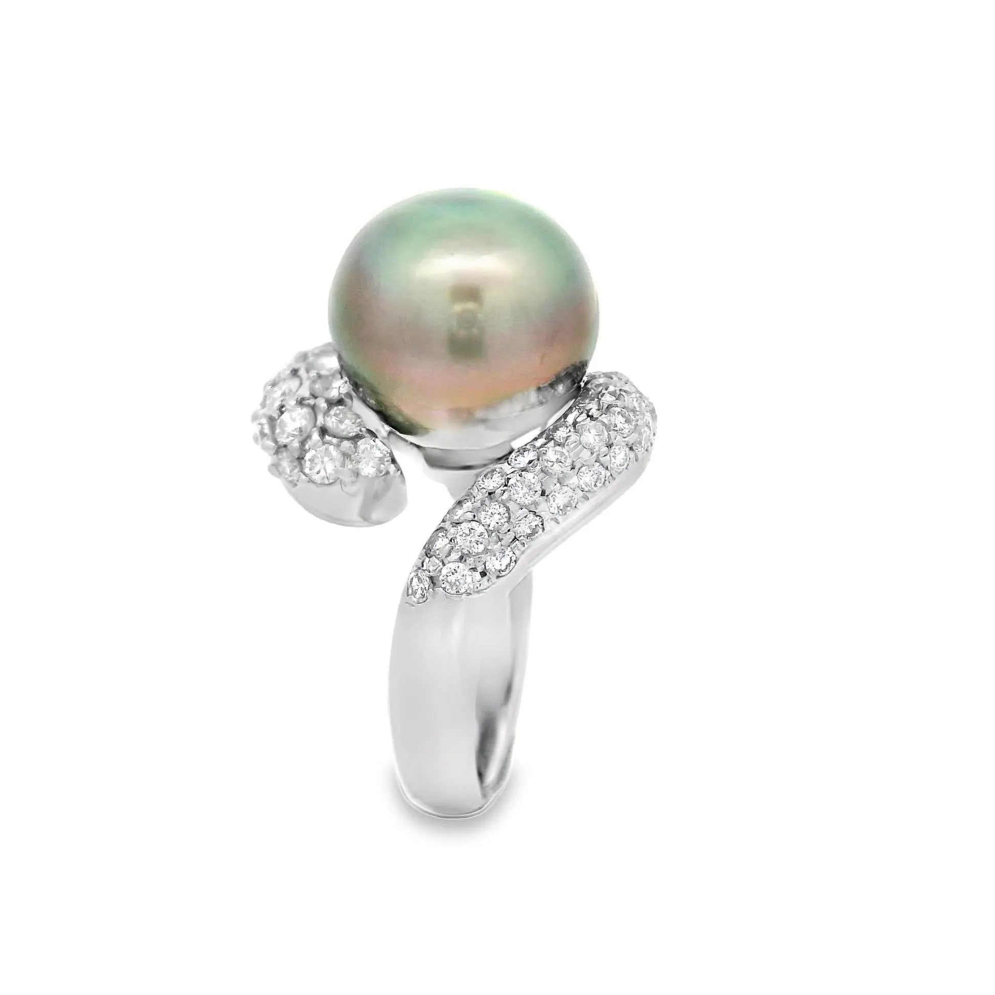 13MM Tahitian Pearl Diamond Platinum Ring