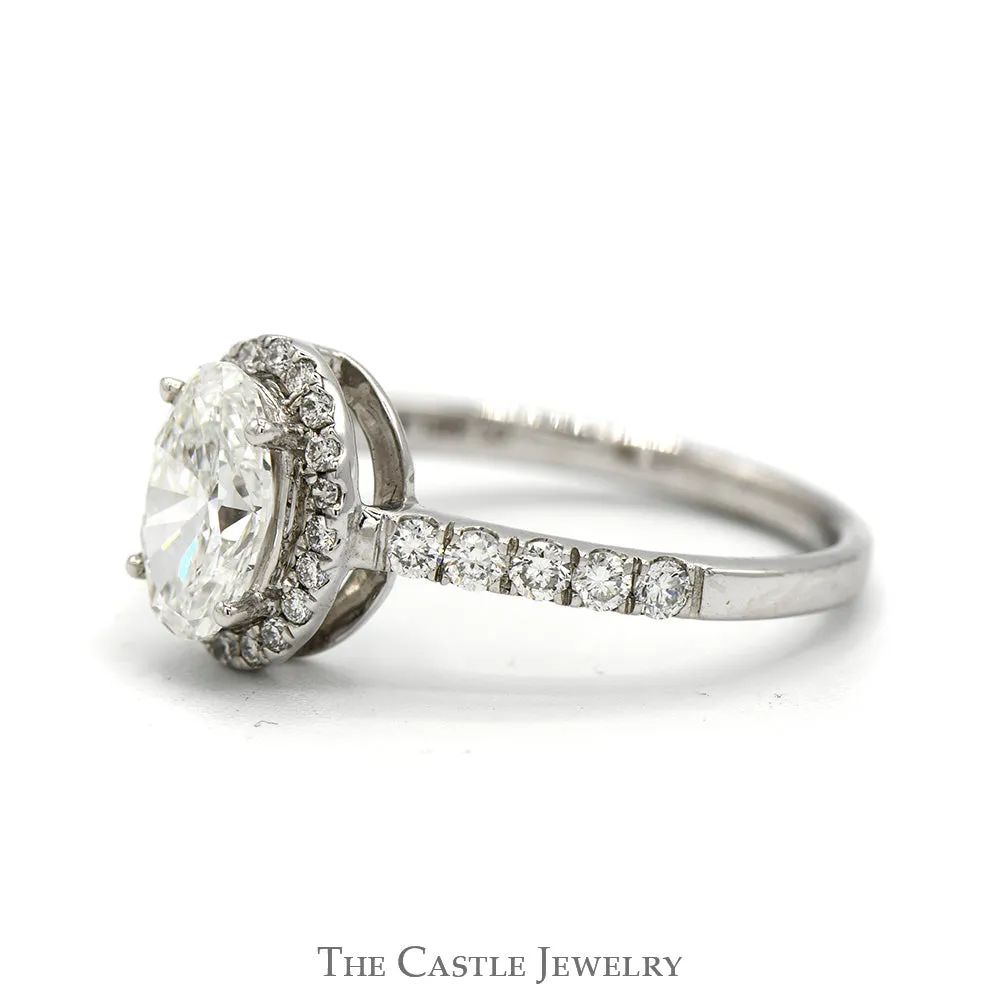 1.43cttw Oval Lab Grown Diamond Engagement Ring with Diamond Halo and Accented Sides in 14k White Gold