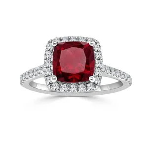 14k Gold 7mm Cushion Cut Garnet and Diamond Ring