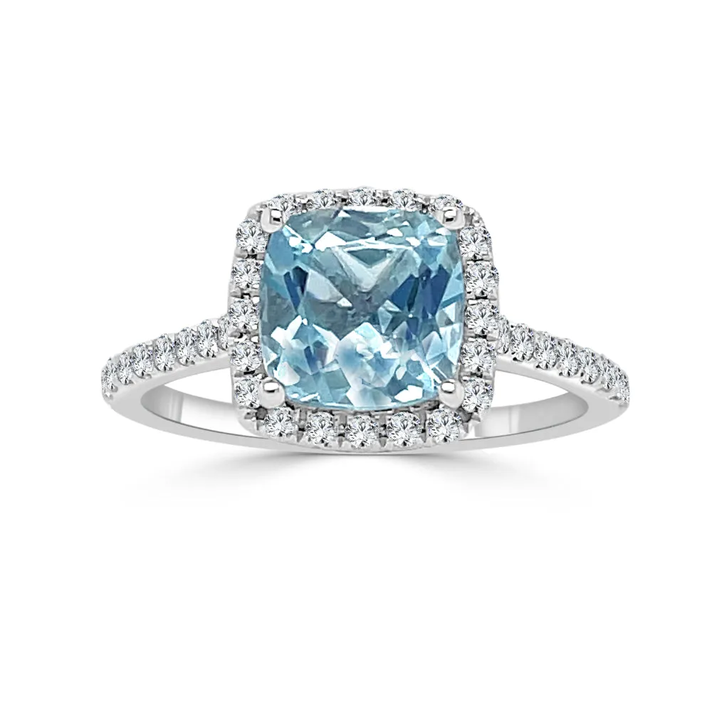 14k Gold Aquamarine and Diamond Ring