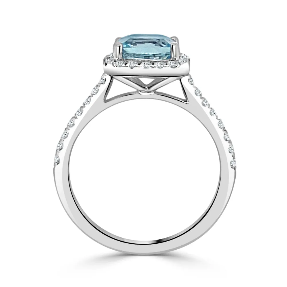 14k Gold Aquamarine and Diamond Ring