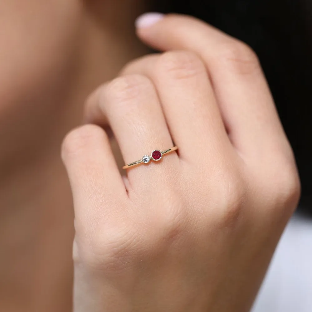 14K Gold Bezel Setting Ruby and Diamond Ring