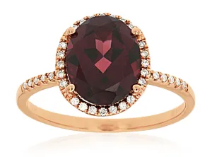 14K Rose Gold Rhodolite and Diamond Ring