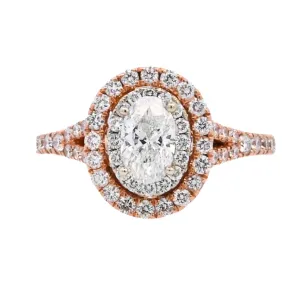 14K Rose Oval Diamond 1.25Ct Halo Engagement Ring