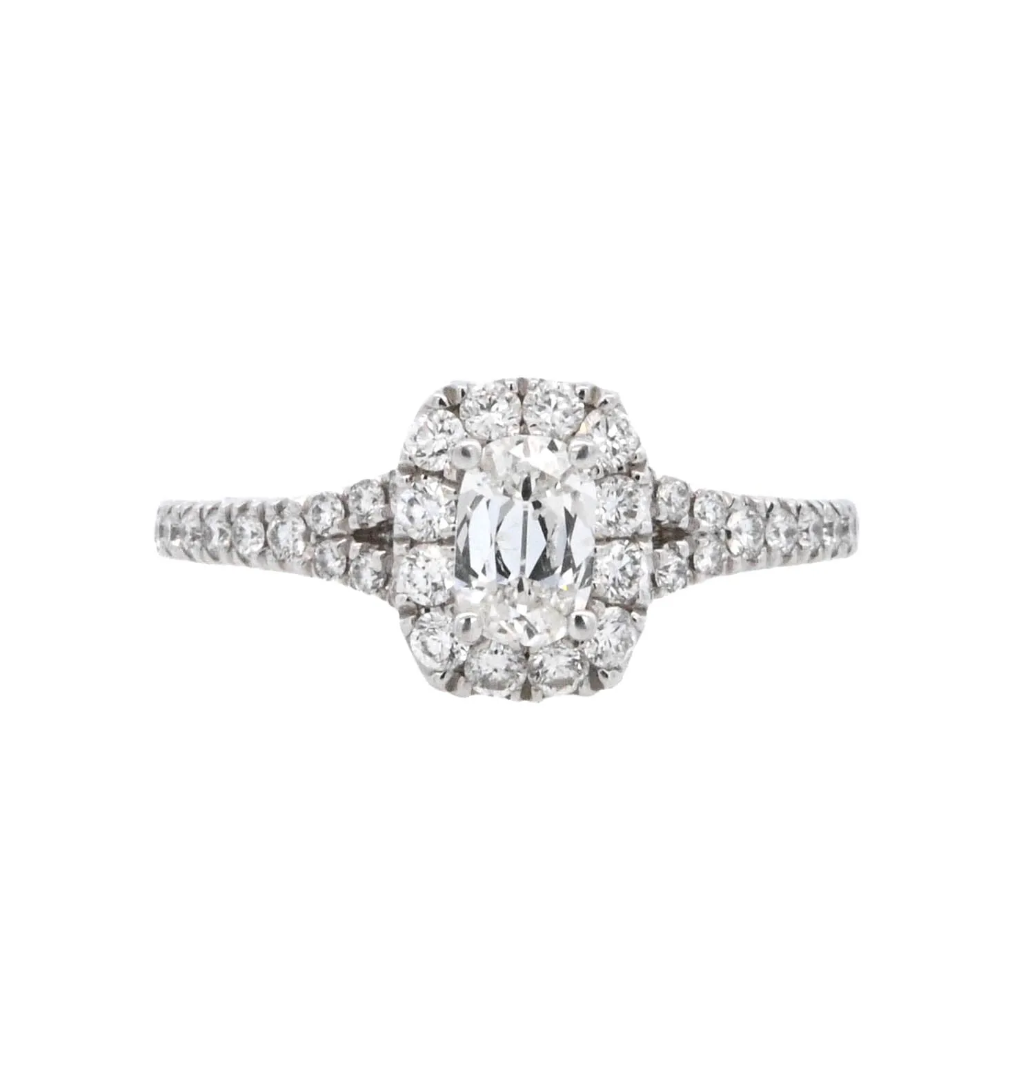 14K White Cushion Diamond 0.44Ct Halo Engagement Ring