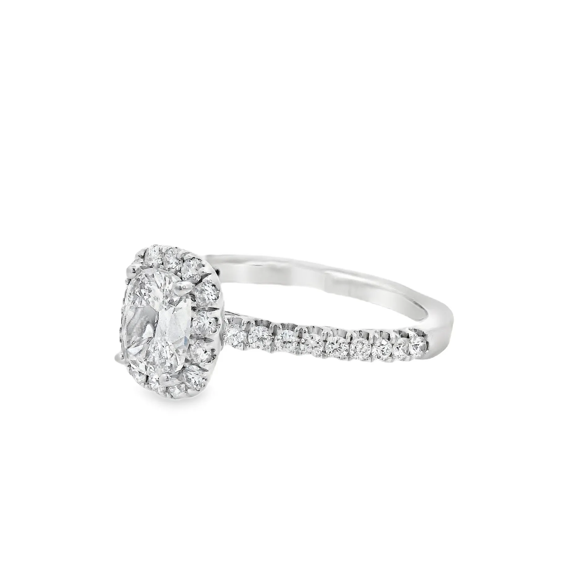 14K White Cushion Diamond 0.98Ct Halo Engagement Ring