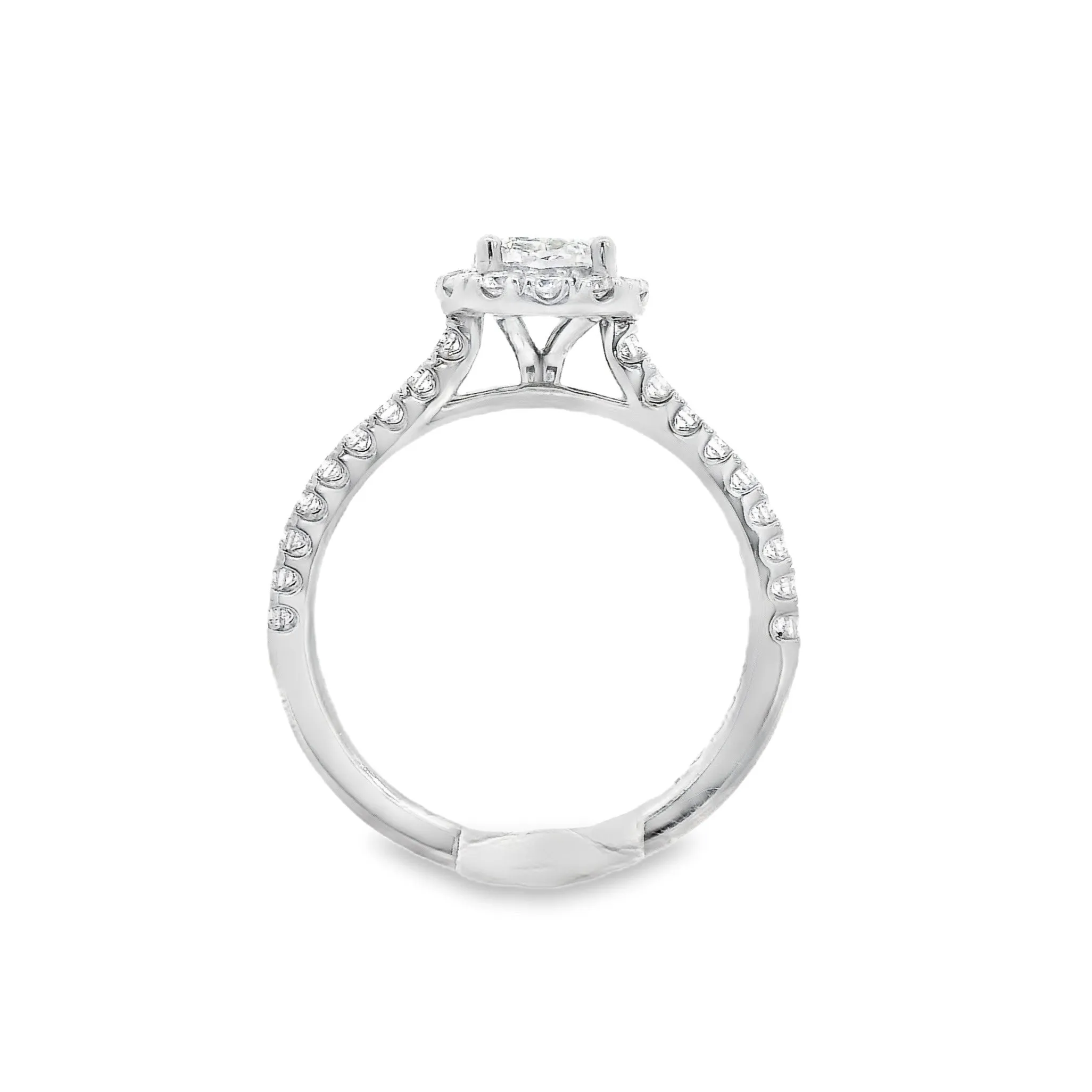 14K White Cushion Diamond 0.98Ct Halo Engagement Ring