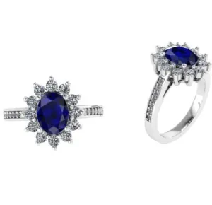 14K White Gold Oval Sapphire and Diamond Ring