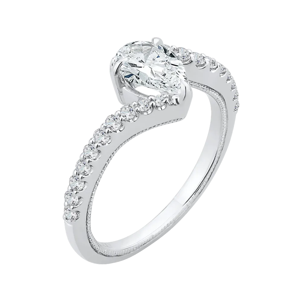 14K White Gold Pear Diamond Promise Engagement Ring (Semi Mount)