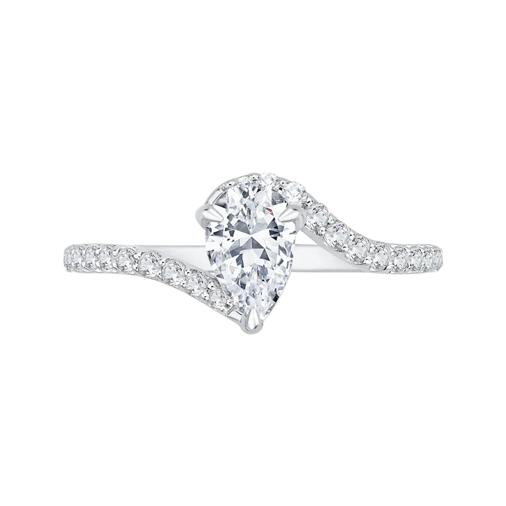 14K White Gold Pear Diamond Promise Engagement Ring (Semi Mount)