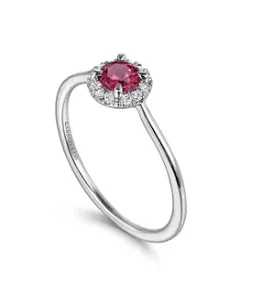 14K White Gold Pink Tourmaline and Diamond Halo Promise Ring