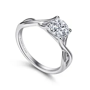 14K White Gold Round Twisted Diamond Engagement Ring-Kylo