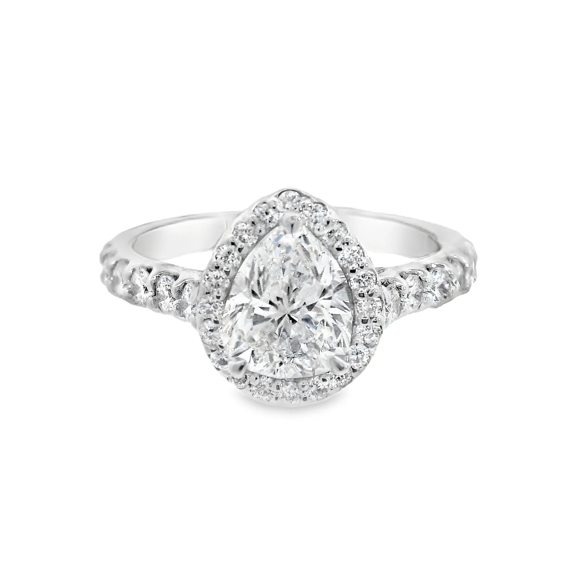 14K White Pear Diamond 1.17Ct Halo Engagement Ring