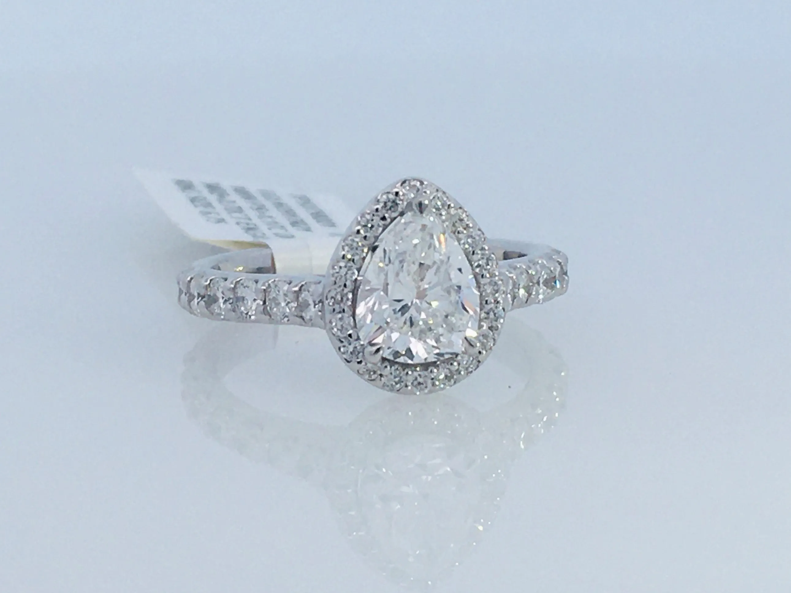 14K White Pear Diamond 1.17Ct Halo Engagement Ring