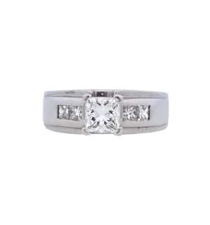 14K White Princess Diamond 1.40Ct Contemporary Engagement Ring