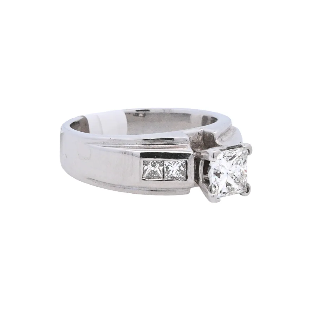 14K White Princess Diamond 1.40Ct Contemporary Engagement Ring