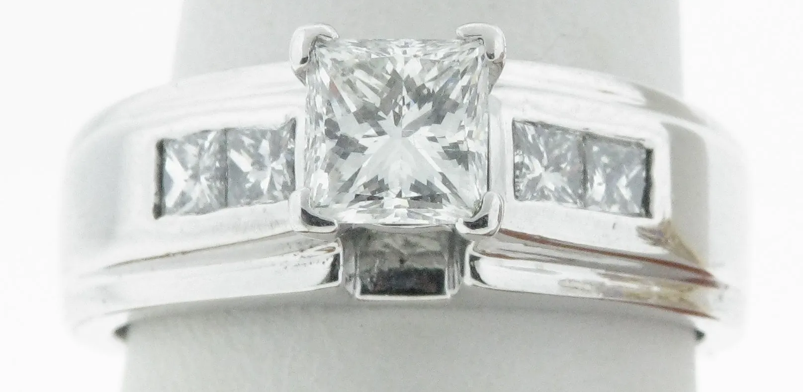 14K White Princess Diamond 1.40Ct Contemporary Engagement Ring