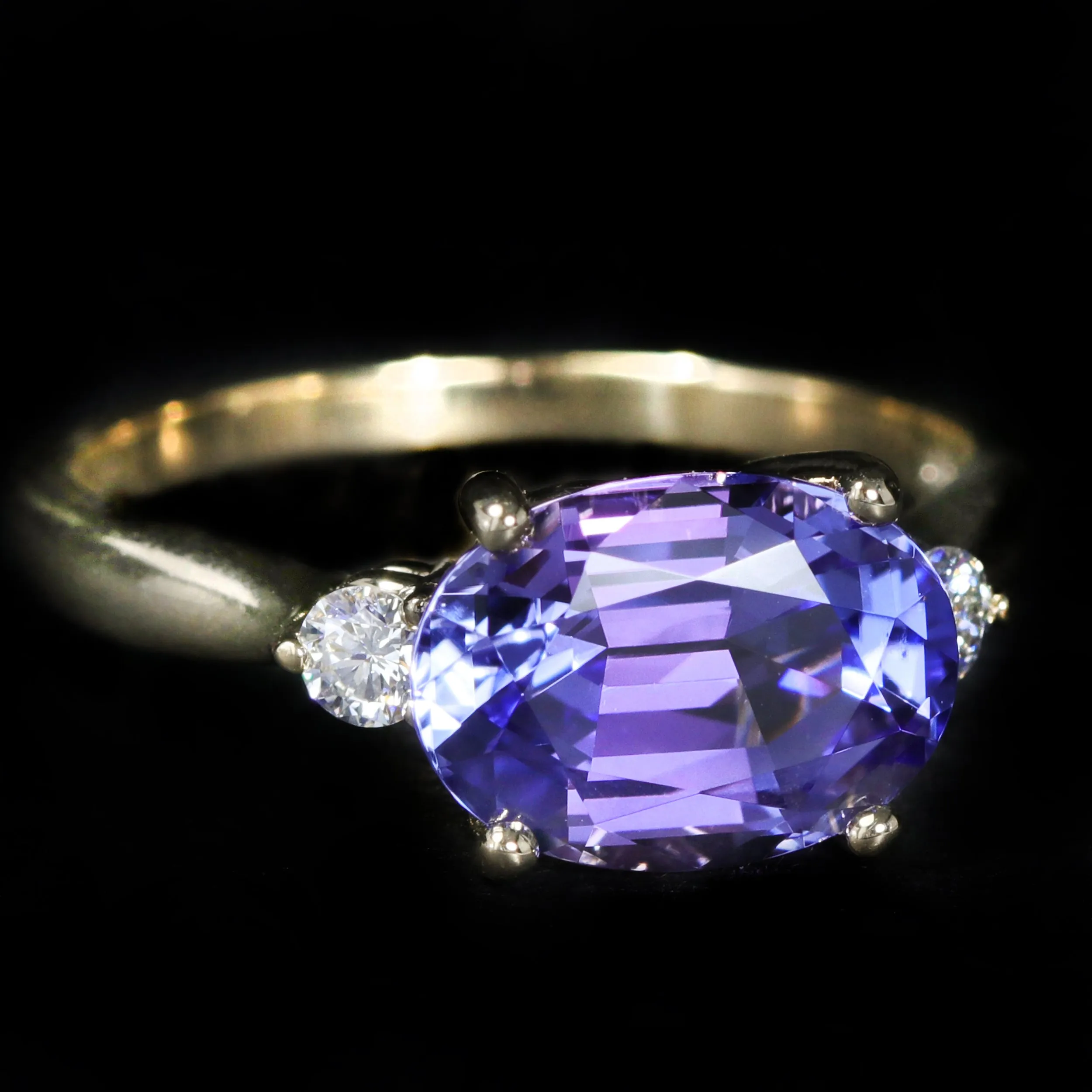 14K Yellow Gold 3.19 Carat Tanzanite and Diamond Ring