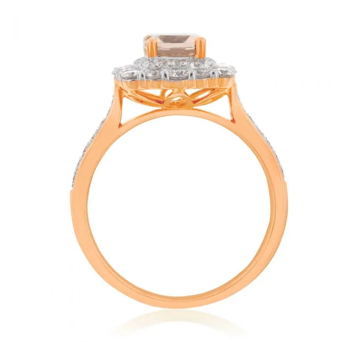 18ct Rose Gold 1.25 Carat Morganite and Diamond Double Halo Ring